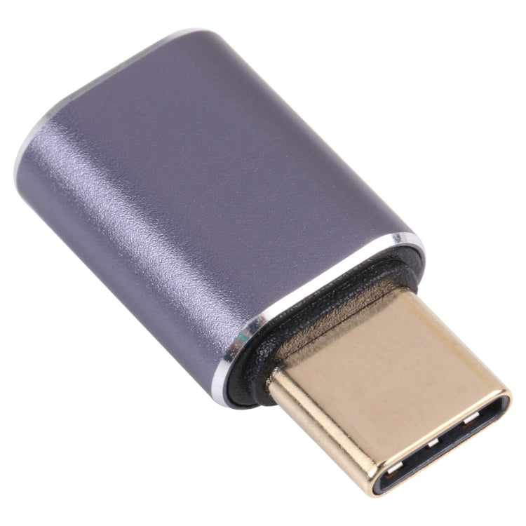USB-C male to female adapter, purple metal case with gold USB-C connectors
