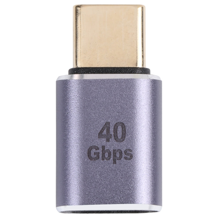 USB-C male to female adapter, purple metal housing with 40Gbps label
