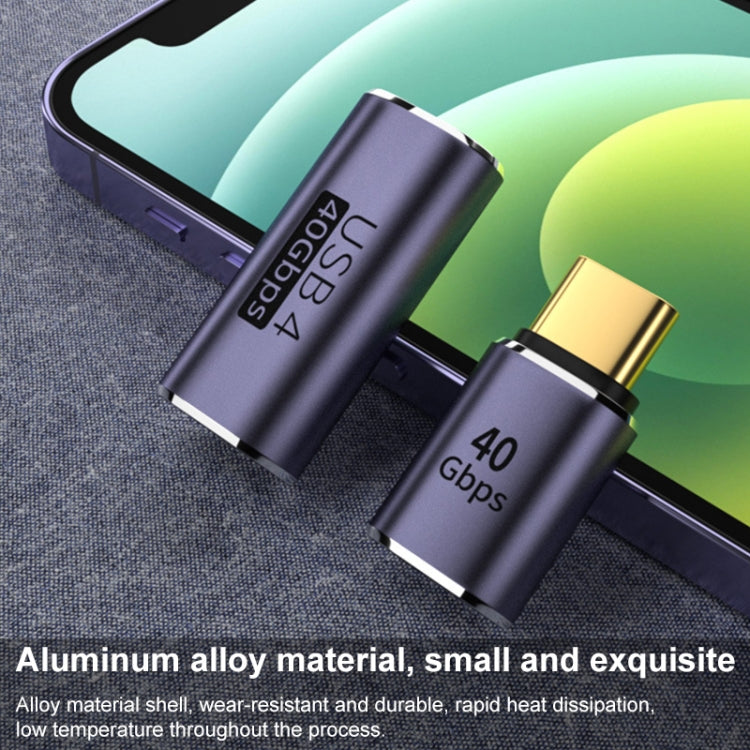 USB-C male to female adapter pair, purple metal shells with USB-C ends