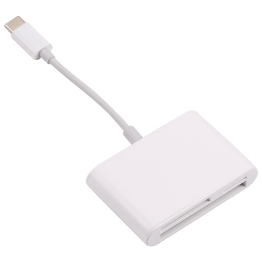 White USB-C card reader adapter with cable and card slot