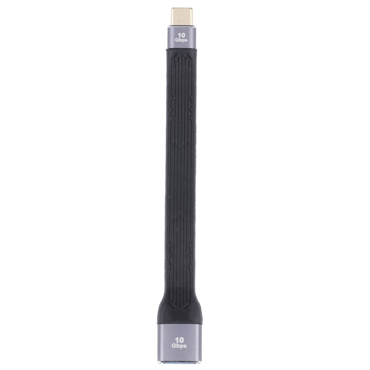 Black flat USB-C to USB 3.0 female cable, Type-C plug with 10Gbps label
