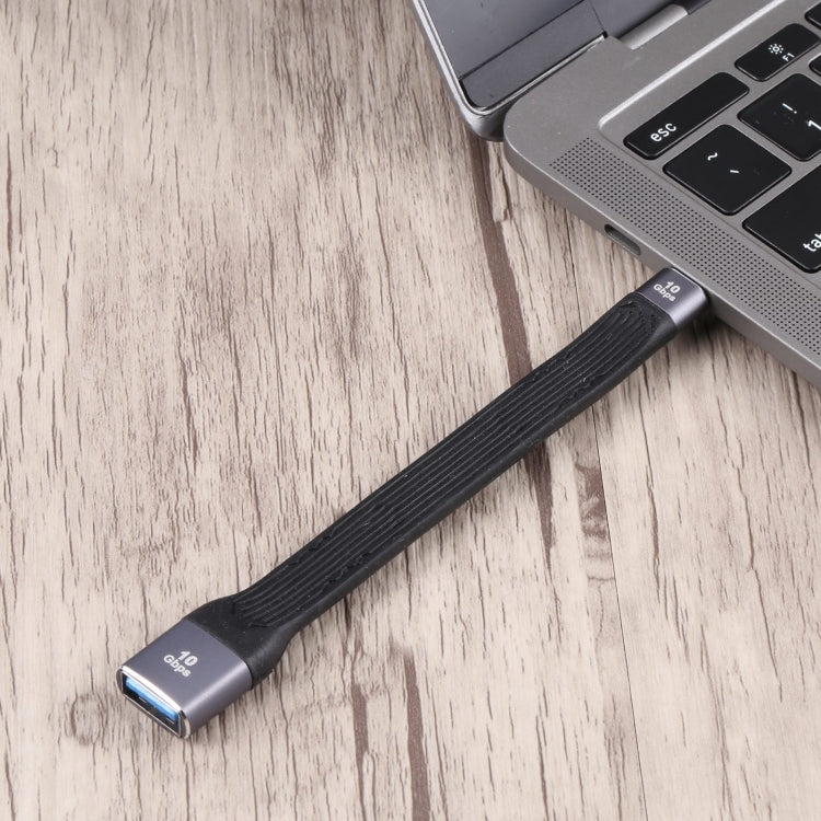 Black flat USB-C to USB 3.0 female cable with USB-C plug and USB 3.0 port