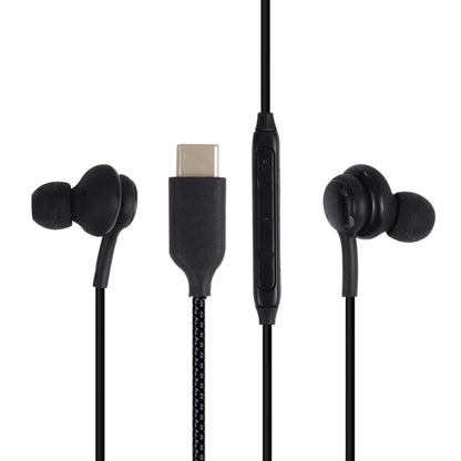 USB-C wired in-ear earphones with inline control, braided cable, black earbuds