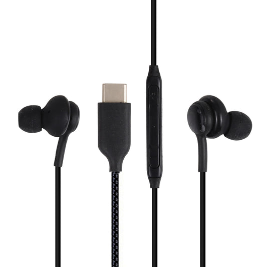 USB-C wired in-ear earphones with inline control, braided cable, black earbuds