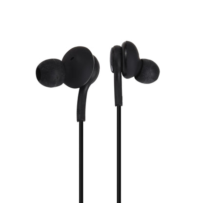Black wired in-ear earphones with cushioned earbuds and inline controller