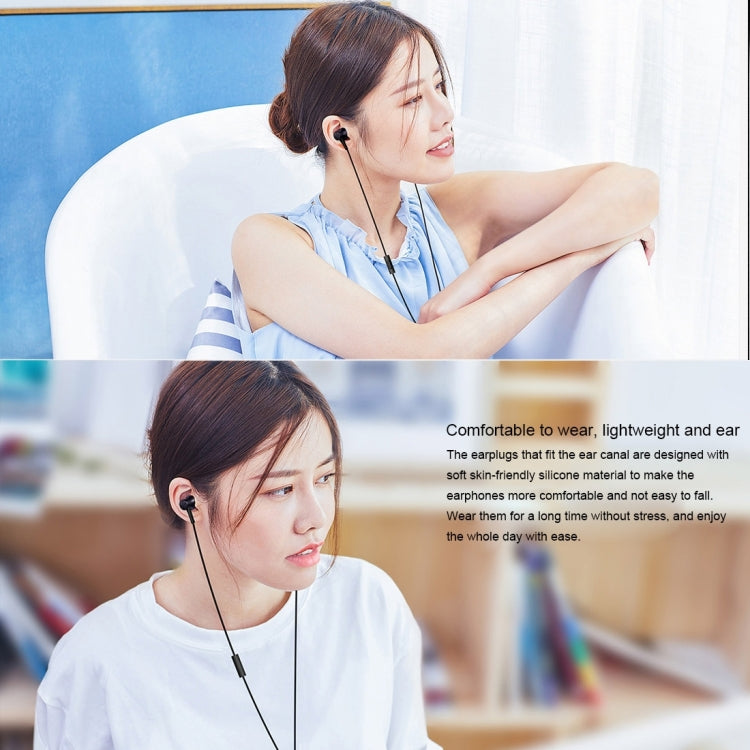 USB-C in-ear earphones worn by person, black wired earbuds with inline remote