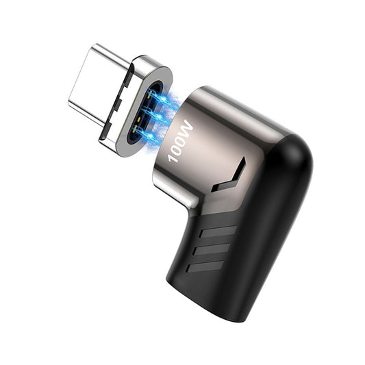 Black magnetic USB-C elbow charging adapter with blue LED glow