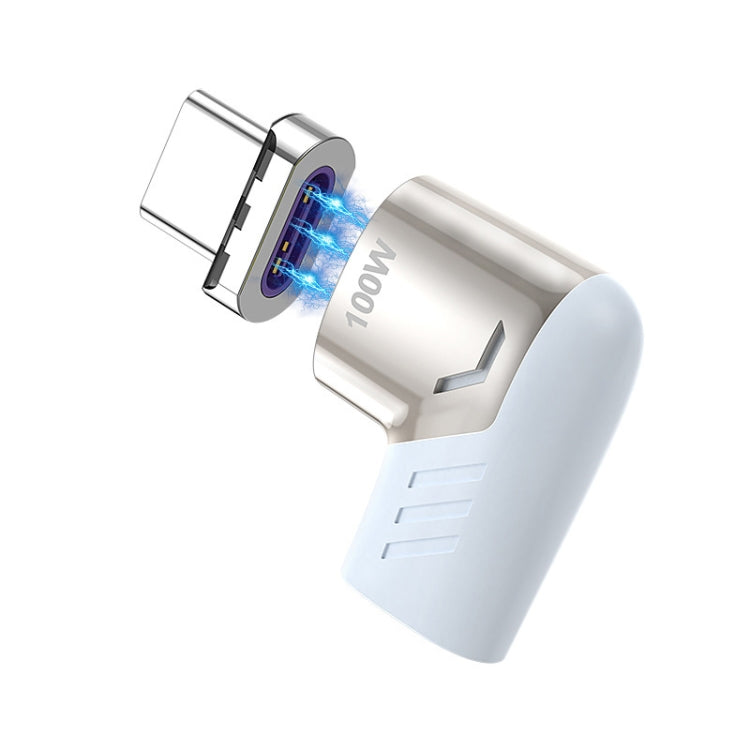 Light gray magnetic USB-C elbow charging adapter with blue LED