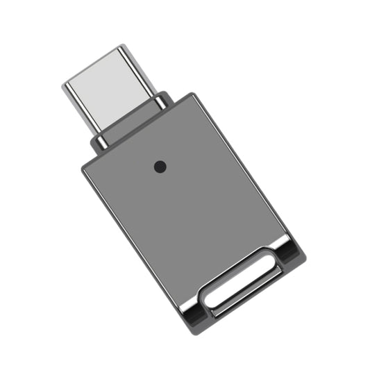 Gray zinc alloy USB-C flash drive with keychain and metal loop