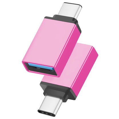 Pink aluminum USB-C to USB 3.0 female adapter with male and female ports