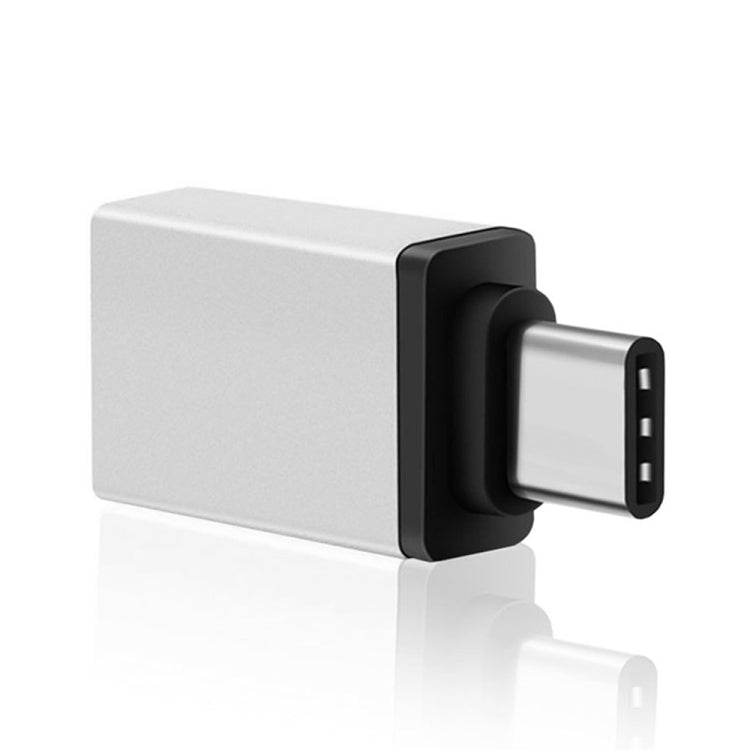 USB-C to USB 3.0 female adapter, silver housing with black connector shell
