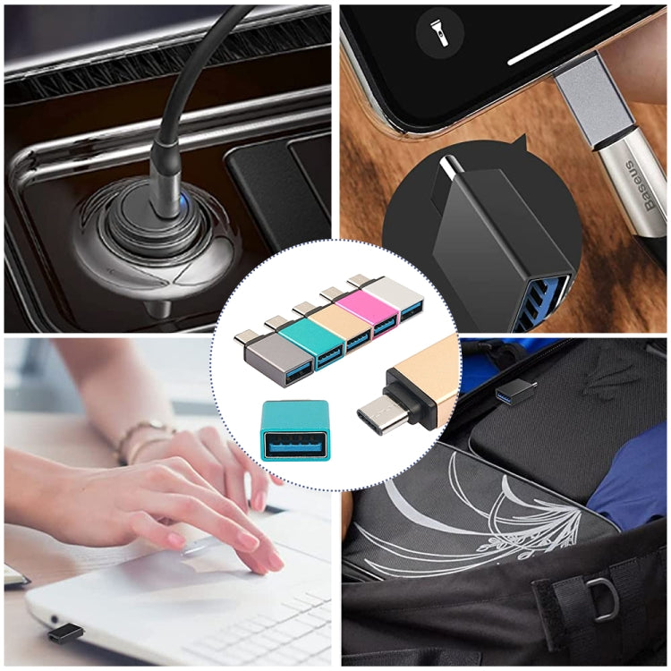 USB-C to USB 3.0 adapter set shown in use with device connection icons