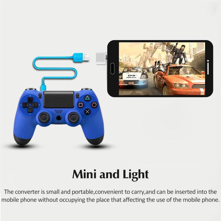 White Micro USB OTG adapter connected between cables for device use
