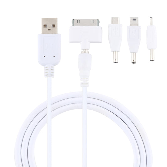 White 5-in-1 multi-port data cable with USB and multiple adapter heads
