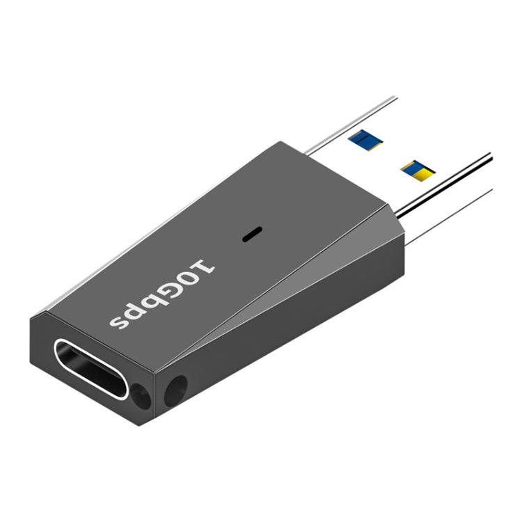 Dark gray USB 3.1 male-to-USB-C female adapter, USB-C port end and prongs