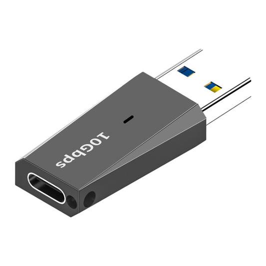 Dark gray USB 3.1 male-to-USB-C female adapter, USB-C port end and prongs