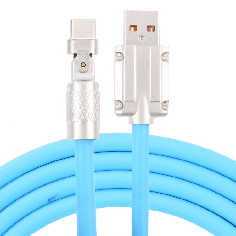Blue USB-A to Type-C 180-degree metal charging cable with reinforced metal plugs