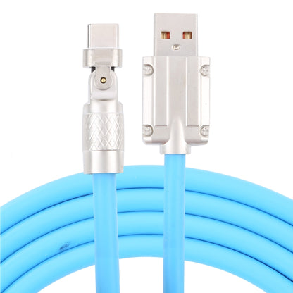 Blue USB-A to Type-C 180-degree metal charging cable with reinforced metal plugs