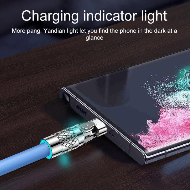 Blue USB-A to Type-C 180-degree charging cable with small charging indicator light