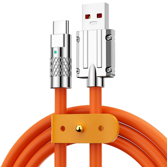 USB to USB-C fast charging cable with orange silicone jacket and metal connectors