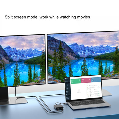 USB-C dual HDMI adapter enabling split-screen display on two monitors