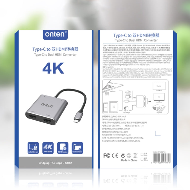 Onten USB-C to HDMI converter retail box with 4K and adapter images