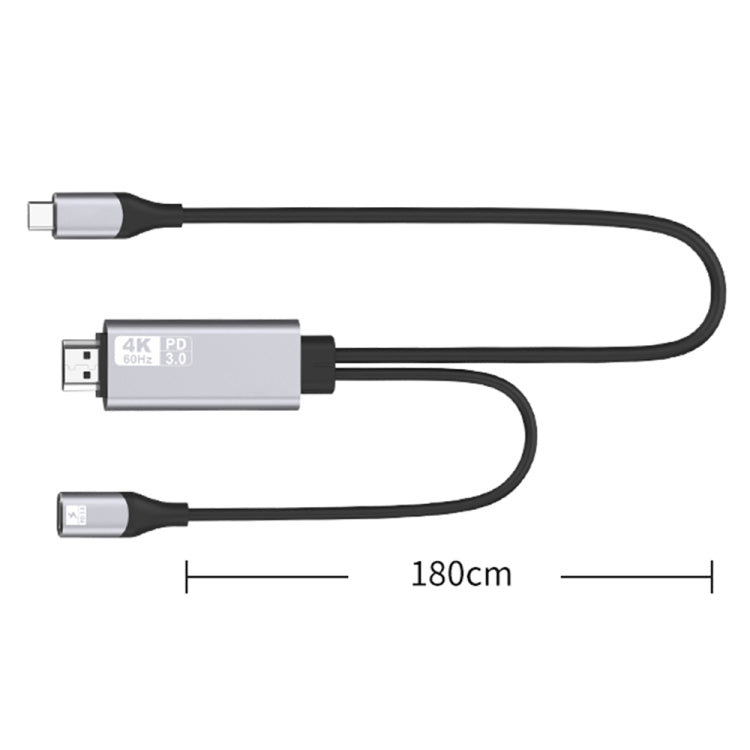 USB-C to HDMI adapter cable with 1.8 m black cable and male USB-C/HDMI plugs