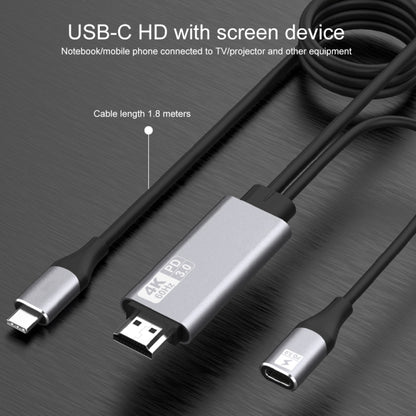 USB-C to HDMI adapter cable with USB-C, HDMI male connectors and 1.8m cable