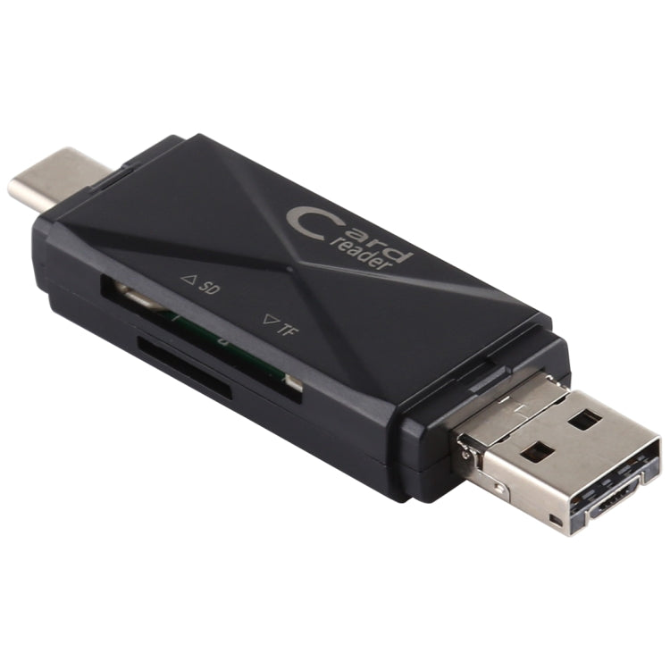 Black USB card reader adapter with micro USB and SD/TF slot openings