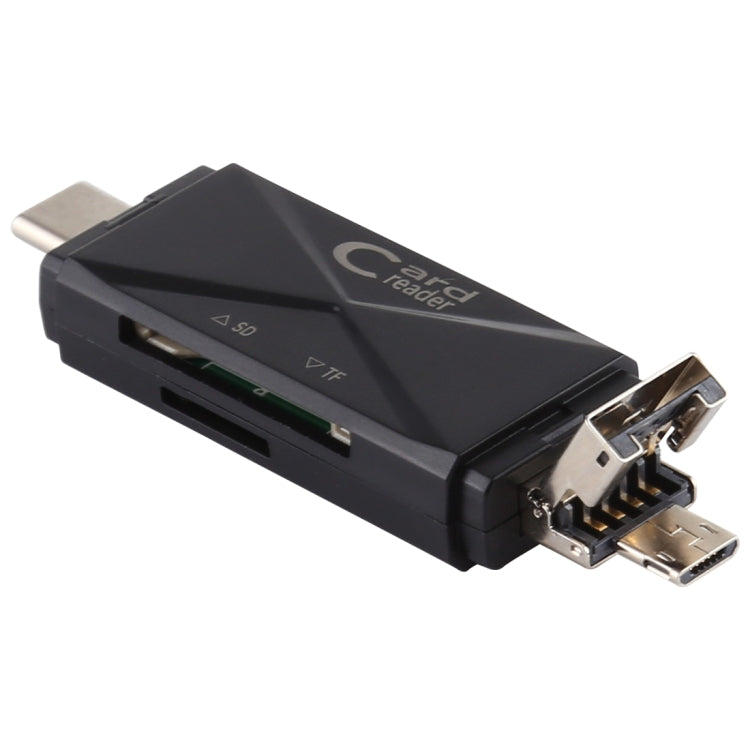 Black multi-port card reader adapter with USB connectors and SD/TF slots