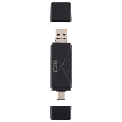 Black card reader adapter with Type-C connector and compact plug profile