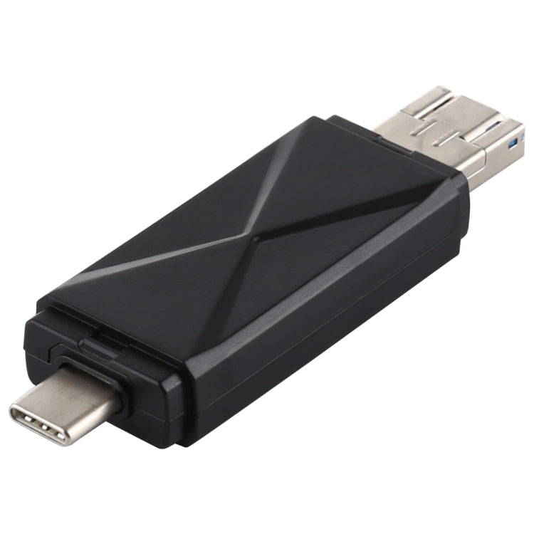 Black USB 3.0 card reader adapter with Type-C and USB-A connectors
