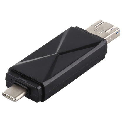 Black USB 3.0 card reader adapter with Type-C and USB-A connectors