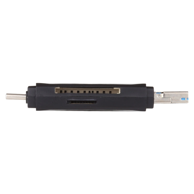 Black USB 3.0 card reader with side connector openings and card bay