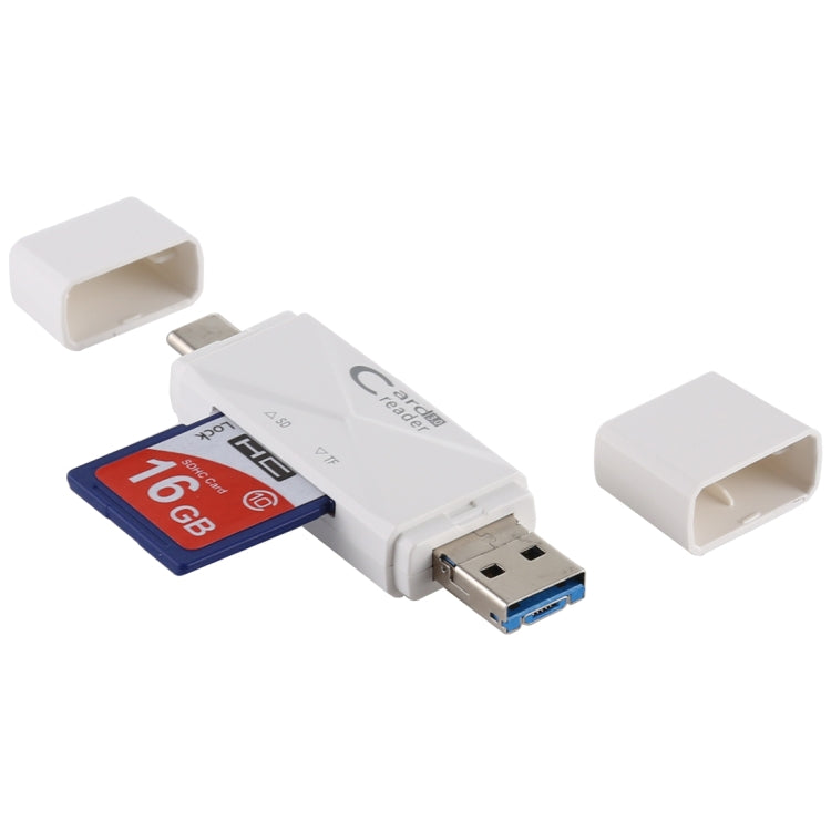 White USB 3.0 card reader with SD and TF slots and USB-A port