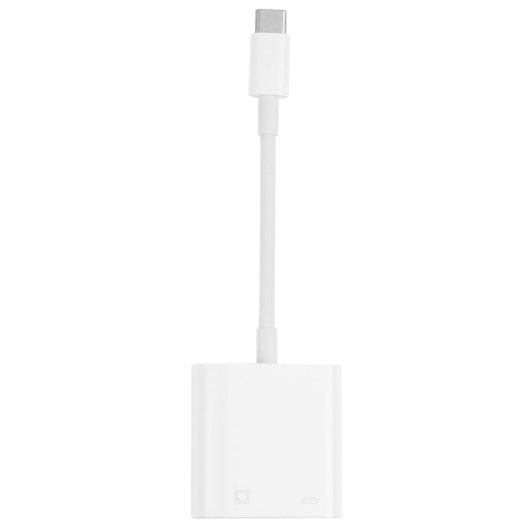 USB-C Ethernet adapter cable splitter with Type-C male connector and compact housing