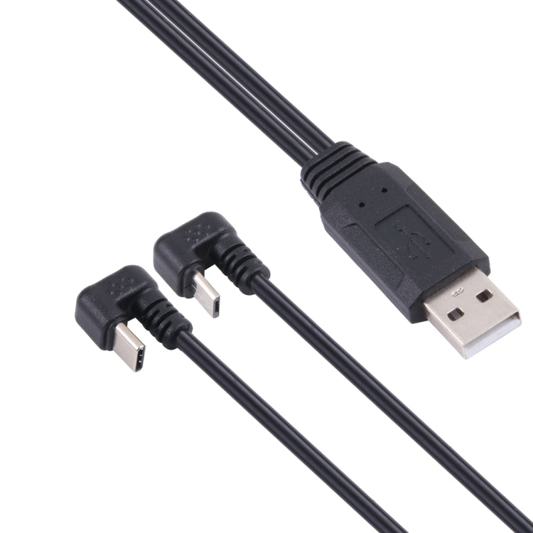 USB cable ends: USB Type-C plug, Micro USB plug, and USB-A connector