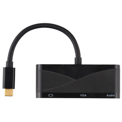 Black USB-C multiport adapter with VGA and audio ports on the side