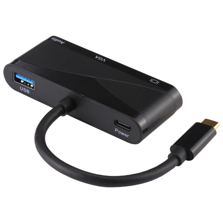Black USB-C adapter with USB port, Power button, and connecting cable