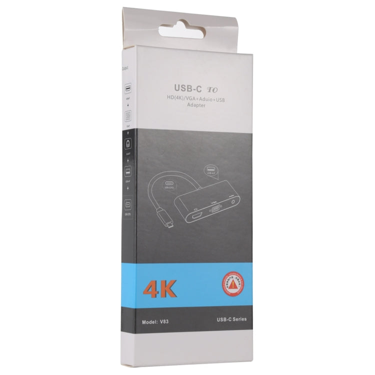 Retail package for V83 USB-C to HDMI/VGA audio and USB adapter