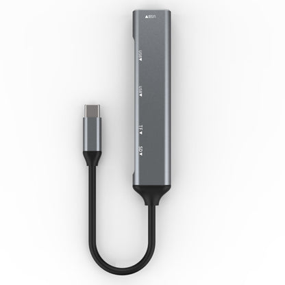 USB-C 5-in-1 adapter with Type-C connector and two cable ends, gray and black