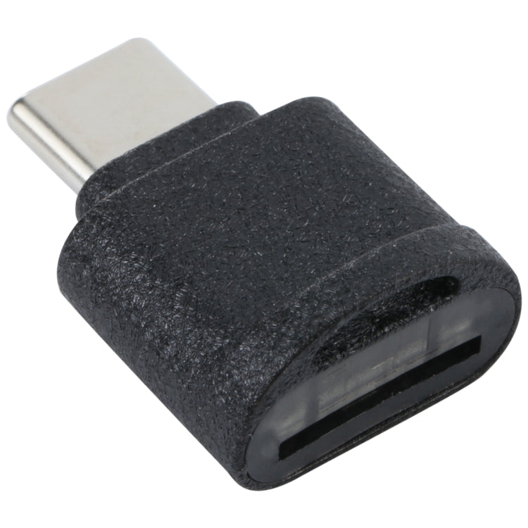USB-C to TF card reader adapter with black textured housing and USB-C plug