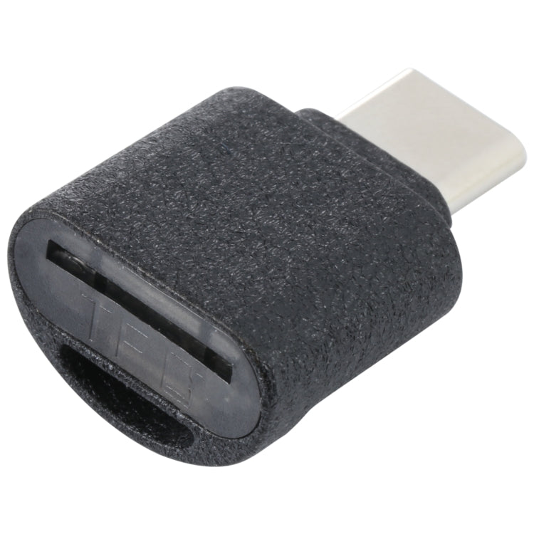 USB-C to TF card reader adapter, front opening visible on black housing