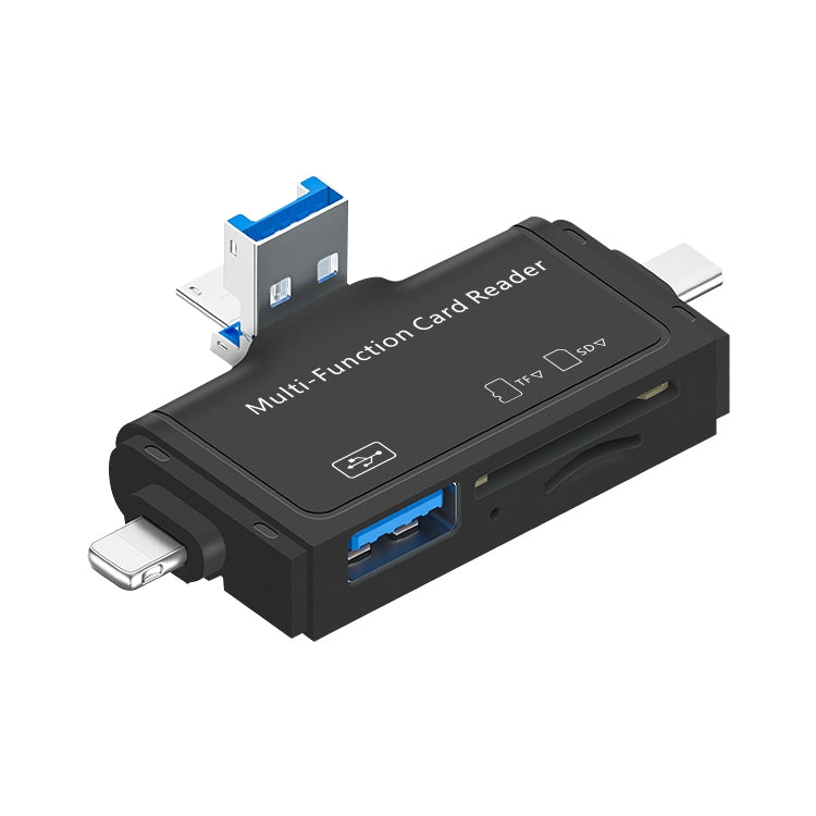 Black 7-in-1 USB 3.0 card reader with SD and USB ports