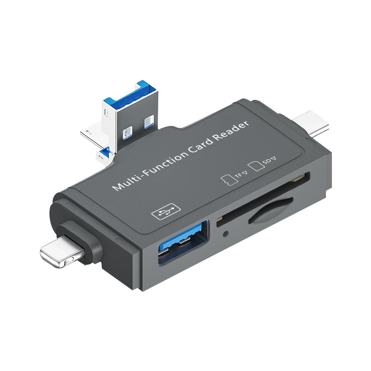 Dark gray 7-in-1 USB 3.0 card reader with SD and USB ports
