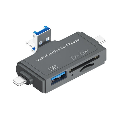 Dark gray 7-in-1 USB 3.0 card reader with SD and USB ports
