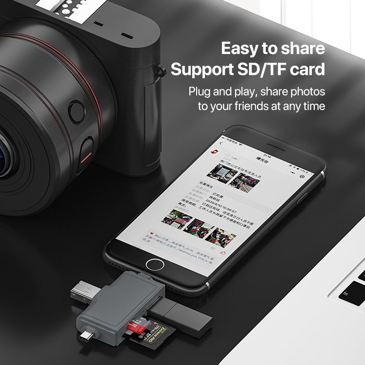Black 7-in-1 USB 3.0 card reader with SD/TF card slots and integrated USB connector