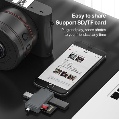 Black 7-in-1 USB 3.0 card reader with SD/TF card slots and integrated USB connector