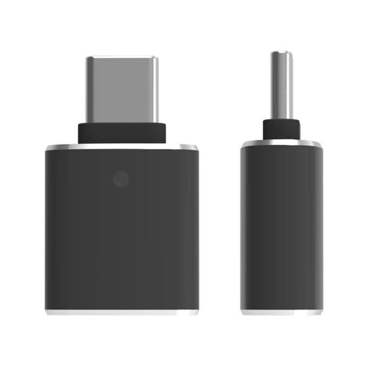 Black USB to Type-C OTG flash driver, dual connector view with slim metal tips