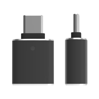 Black USB to Type-C OTG flash driver, dual connector view with slim metal tips
